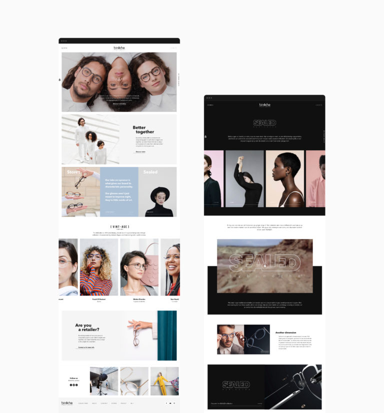 Binoche, eyewear, website, webdesign, glasses, online, front end