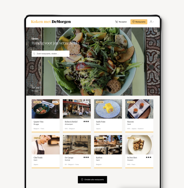 13-De Morgen-recepten overzicht De Morgen, Koken met De Morgen, website, webplatform, recepten, The Times, branding agency antwerpen, grafisch ontwerp, webontwerp, webontwikkeling